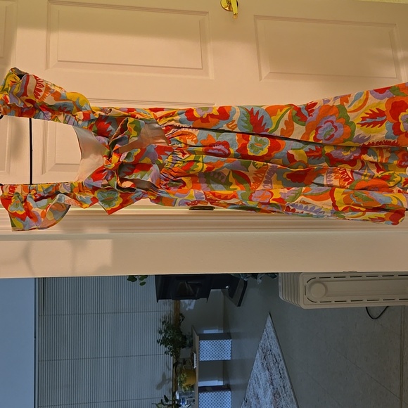 Sezane Melville Heavy Linen Midi Dress w/ Cute Bow Tie Back - Picture 9 of 14